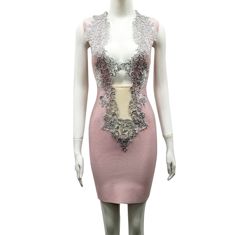 Women's Summer New Heavy Industry Skirt Hollow Mesh Embroidery Dress