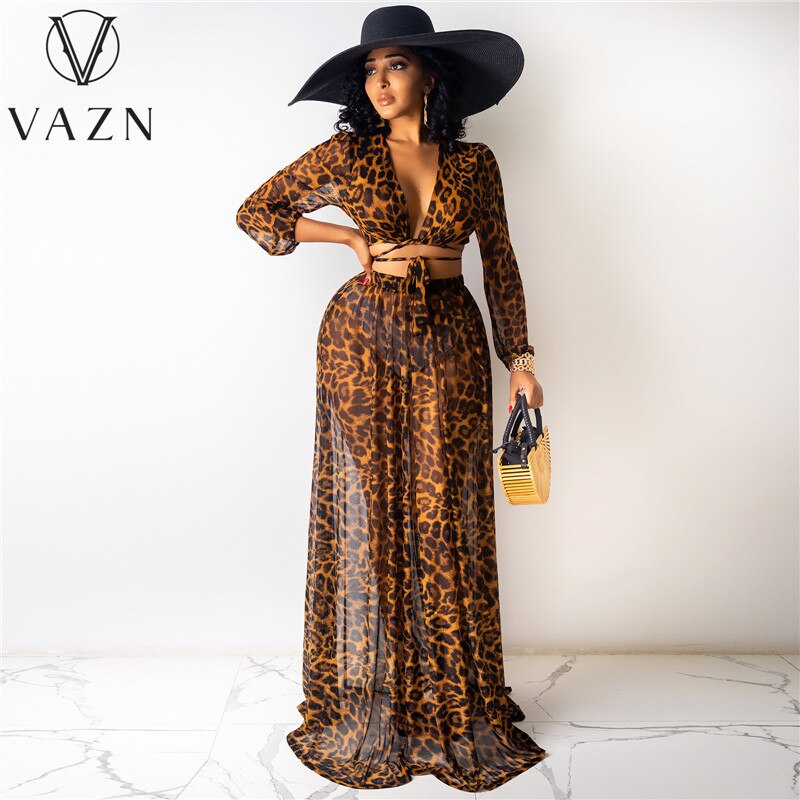 VAZN Spring and Summer 2021 European and American Women's Leopard Print Chiffon Print Skirt Set of 2 Pieces (Without Underwear) - TRIPLE AAA Fashion Collection