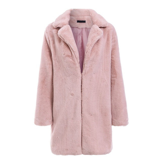 Elegant long faux fur coat Women  Autumn winter warm soft pink fur coat Female casual luxury plush coat outwear