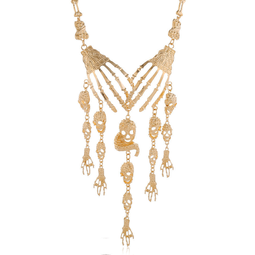 Exaggerated Jewelry Fashion Big Name Skull Claw Skull Tassel Necklace New Jewelry