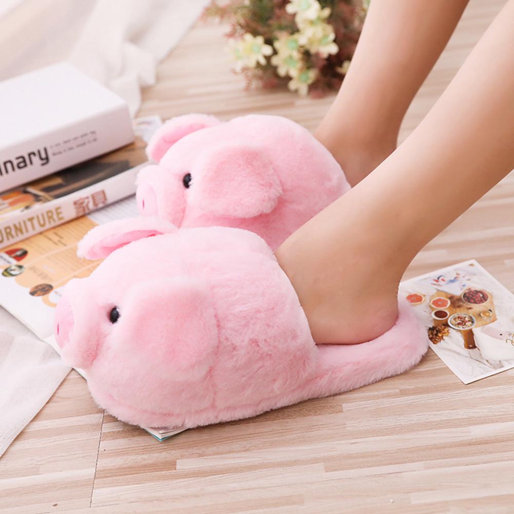 Winter Women Warm Indoor Slippers Ladies Fashion Cute Pink Pig Shoes Women's Soft Short Furry Plush Home Floor Slipper SH467 - TRIPLE AAA Fashion Collection