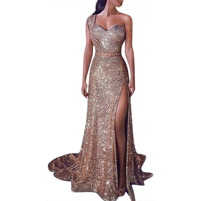 Women Sequin Dress Prom women Sexy Party Gold Sundress Ladies V Neck Dress Abiye Gece Elbisesi - TRIPLE AAA Fashion Collection