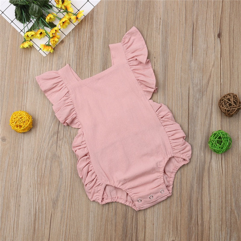 Newborn Baby Girl Ruffled Solid Color Sleeveless Backless Romper Jumpsuit Outfit Sunsuit - TRIPLE AAA Fashion Collection