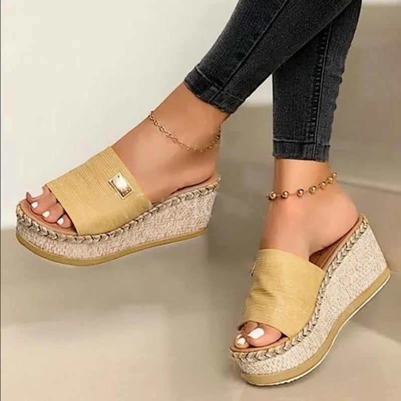 Puimentiua Platform Wedges Slippers Women Sandals 2020 New Female Shoes Fashion Heeled Shoes Casual Summer Slides Slippers Women - TRIPLE AAA Fashion Collection