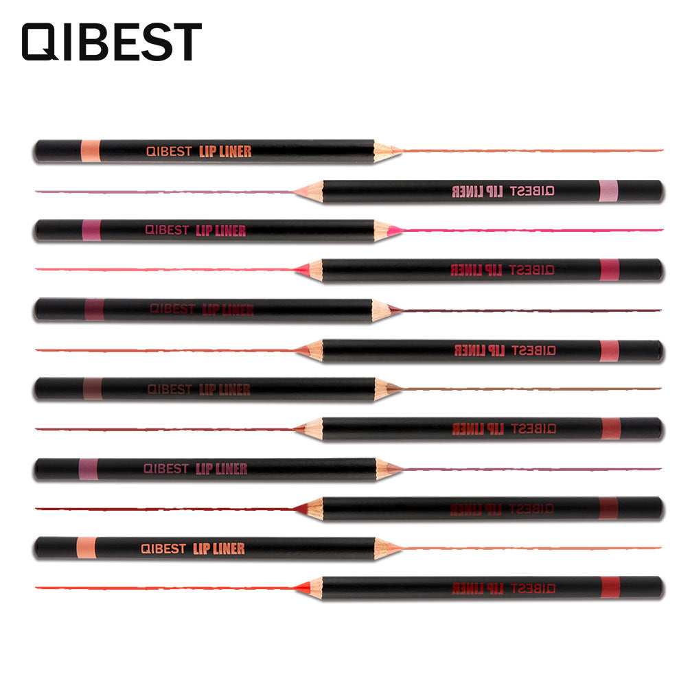 QIBEST Fashion Black Rod Lip Liner 12 Colors Mixed Color Lip Liner Set Waterproof Retouching Lipstick Pen
