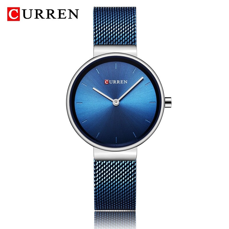 CURREN 9016 Fashion Blue Ladies Watches Mesh Stainless Steel Quartz Watch Women Luxury Simple Wristwatches Analog Lady Clock