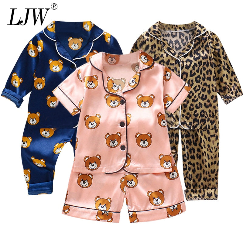 LJW Children's pajamas set Baby suit Kids Clothes Toddler Boys Girls Ice silk satin Tops Pants Set home Wear Kids pajamas - TRIPLE AAA Fashion Collection