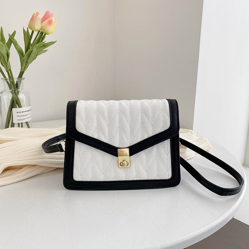 Spring New Style Contrast Color Stitching Retro Simple Small Square Bag Simple Western Style Lock Fashion Single Shoulder Messenger Bag