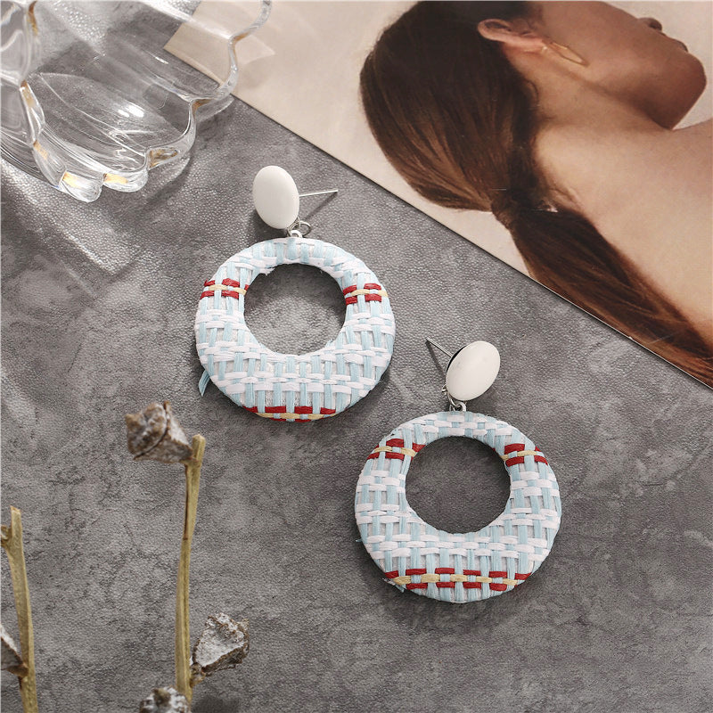 New Earrings Creative Retro Simple Color Woven Round Earrings For Women