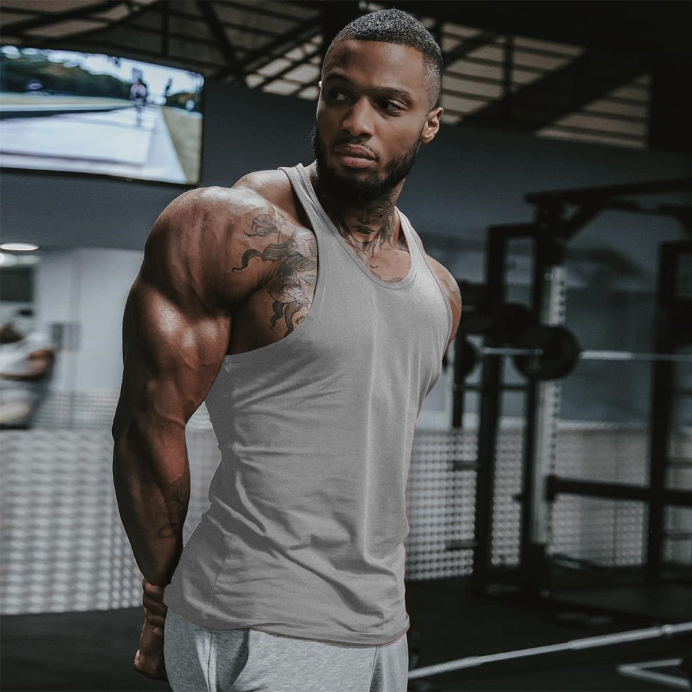 Men Gym Singlet Stringer Muscle Tank Tops Fitness Sport Shirt Y BACK Racer Workout Tops Vest - TRIPLE AAA Fashion Collection