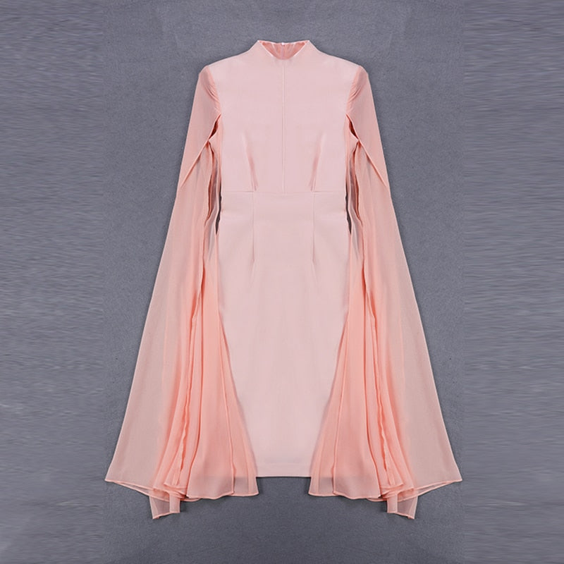 Designer Runway Dress Women's Stylish Cloak Sleeve Dress Party Dress