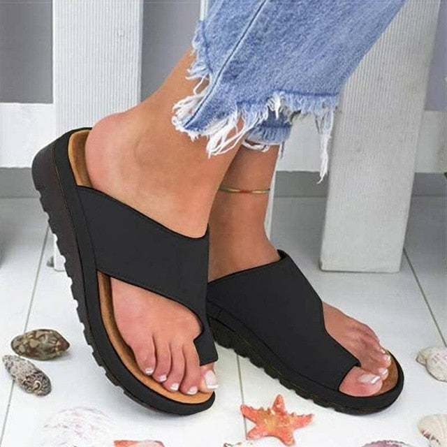 Women PU Leather Shoes Comfy Platform Flat Sole Ladies Casual Soft Big Toe Foot Correction Sandal Orthopedic Bunion Corrector - TRIPLE AAA Fashion Collection