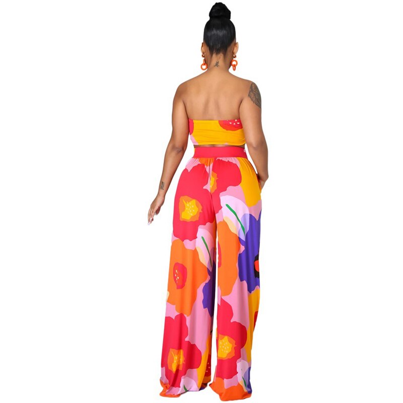 Dashiki Women African Clothes for Women Floral Printing Long Dress New Casual Elegant Tube Top Pants V-Neck Women's 2-Piece Su - TRIPLE AAA Fashion Collection
