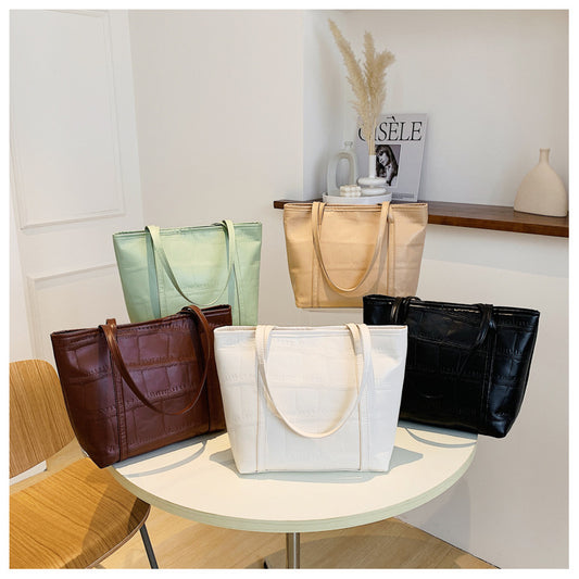 Summer Big Bag Women's New Korean Version Large Capacity Casual Shoulder Bag Texture Solid Color Tote Bag
