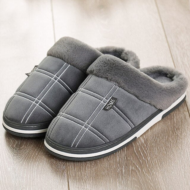 Home Men Slippers Winter Big Size 45-50 Gingham Warm Fur Slippers for male Antiskid Suede Short Plush House shoes men Hot sale - TRIPLE AAA Fashion Collection