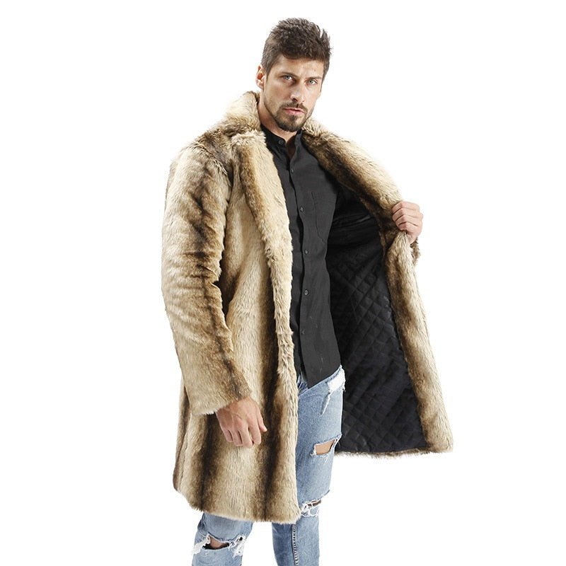 Hot Men Suit Collar Faux High Quality Rabbit Fur Leather Jacket Winter Warm Turn-down Collar Luxury Mink Fur Mens Fur Coat