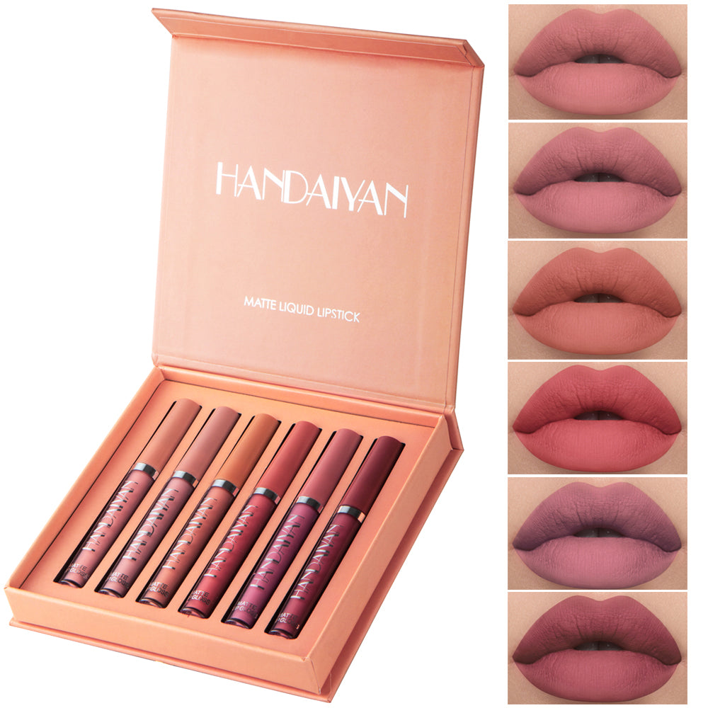 HANDAIYAN 6Pcs Lip Gloss Set Non Stick Matte Lip Gloss Set Gift Box Liquid Lipstick Cosmetic Not Easy To Fade
