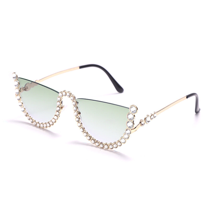 New Gorgeous Diamond-Studded Sunglasses Fashion Half-Frame Women's Trend Glasses Stage Photo Studio Street Shooting Decorative Sunglasses