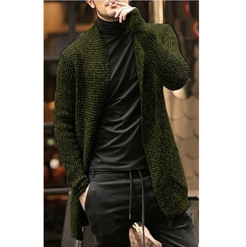 Knitted Cardigan Sweater Men Autumn Mens Long Sweater Jacket Casual Slim Fit Trench Knitwear Sweaters Streetwear Tops Gray - TRIPLE AAA Fashion Collection