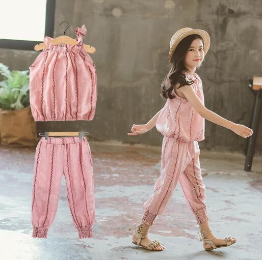 Girls Clothing Sets Summer Children Sports Suit Striped Tops + Pants Two-piece Sets KidsTracksuit Teenager Girls Clothes - TRIPLE AAA Fashion Collection