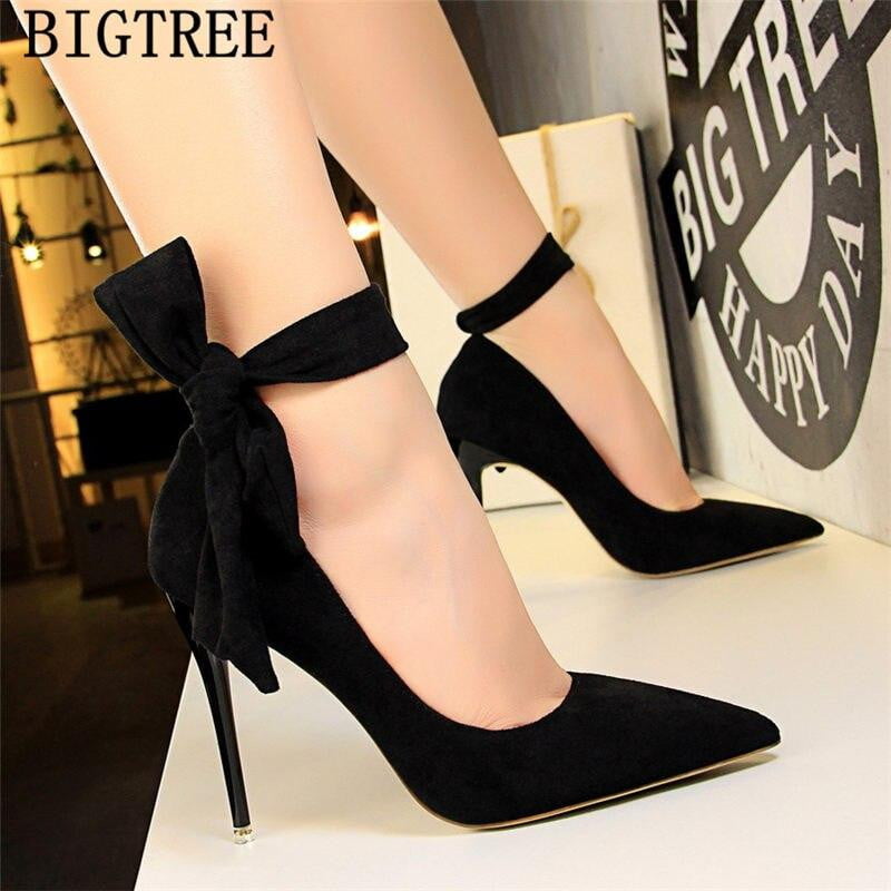 dress shoes women stiletto moccasin bigtree shoes Butterfly knot new arrival 2019 green shoes for women luxury high heels buty - TRIPLE AAA Fashion Collection