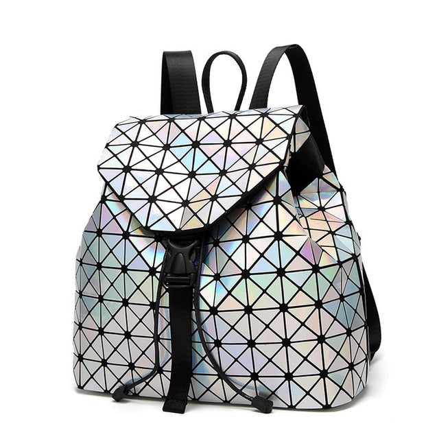 Women Backpack Luminous Geometric Plaid Sequin Female Backpacks For Teenage Girls Bagpack Drawstring Bag Holographic Backpack - TRIPLE AAA Fashion Collection