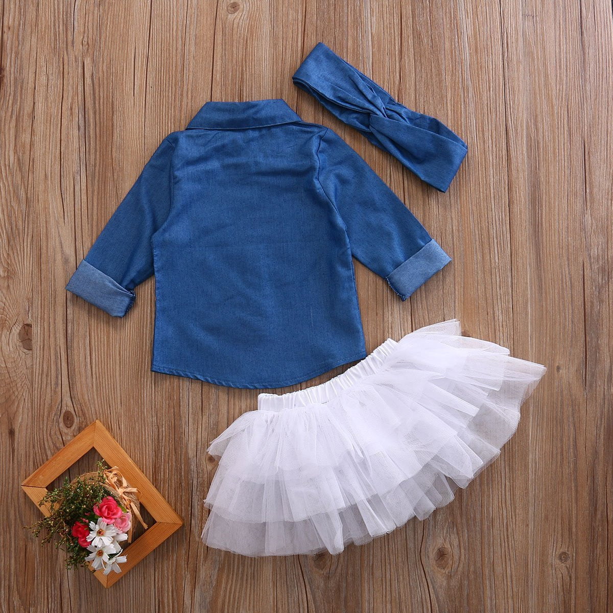 0-5T Babies Girl Summer Clothing Set Baby Girls Denim Shirt Top +Tutu Skirts+Headband 3pcs Outfits Sets - TRIPLE AAA Fashion Collection