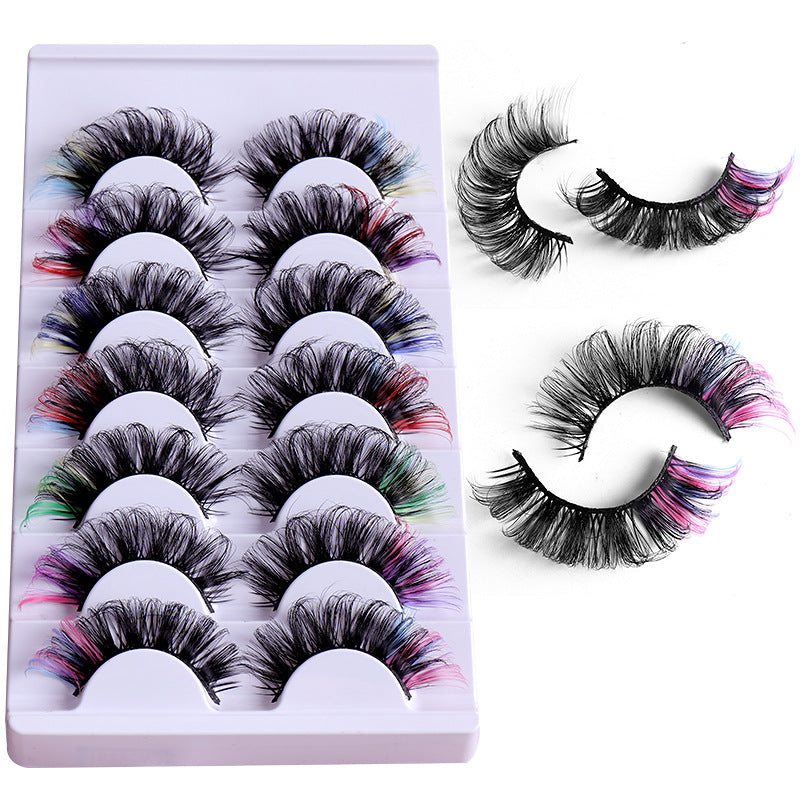 7 Pairs Of Colorful Fried Eyelashes Multi-Layer Thick Cross Mink Hair Imitation D Color Mix 7