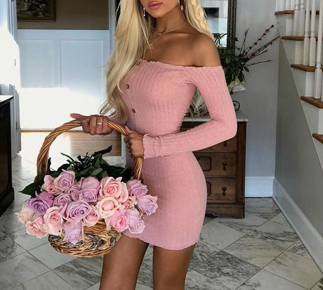 Sexy Off Shoulder Women Dress Slim Bodycon Dress Autumn Winter Knitted Elastic Sweater Dress Club Party Night Dresses Vestidos - TRIPLE AAA Fashion Collection