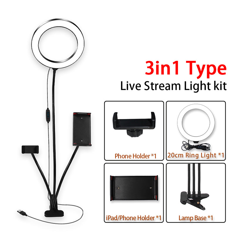 8inch LED Ring Light kit for Makeup Tutorial YouTube Video Live Stream For iPad Microphone Phone Holder Selfie Beauty Ring Light - TRIPLE AAA Fashion Collection