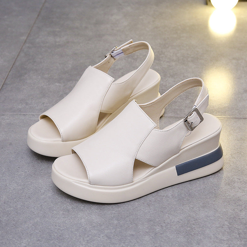 Muffin Thick Bottom Wedge Sandals Women's Summer Wear Back Empty Buckle Sandals And Slippers Large Size High-Heeled Sandals