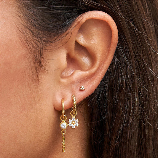 S925 Beauty Ins Style Flower Earrings 3 Piece Set Earrings Diamond Earrings