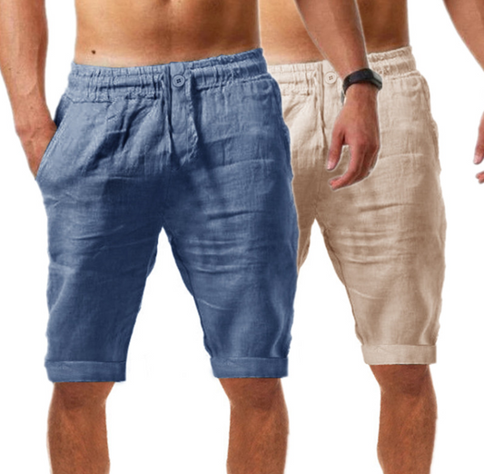 Summer new men's casual sports pants cotton and linen shorts solid color linen five-point pants