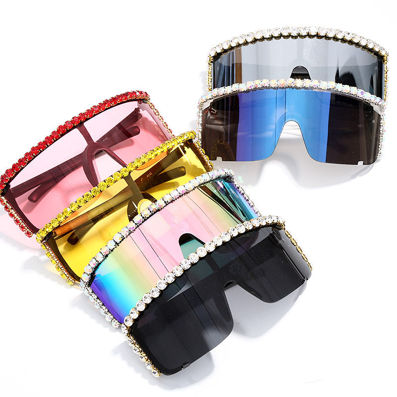 Large Frame Colorful Rhinestone Sunglasses European And American Popular Personality Trend Goggles