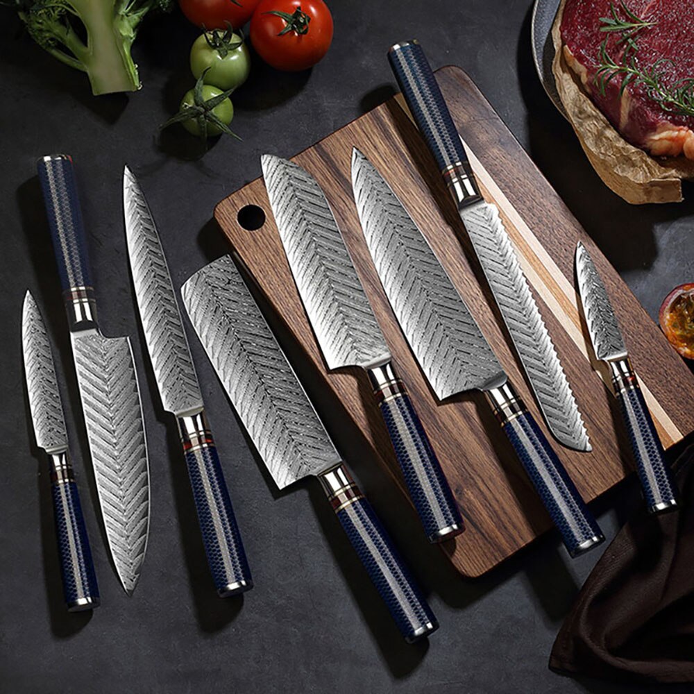 XSG 9Pcs Set Damascus Kitchen Knives Sharp Japanese VG10 Blade 67 Layers Stainless Steel Professional Chef Cooking Knife Set