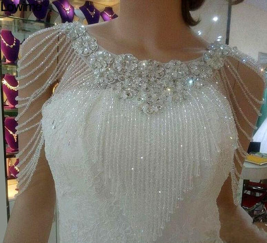 White Bolero Appliques Crystals Wedding Wrap Wedding Bolero Made in China Wedding Accessories Evening Dress