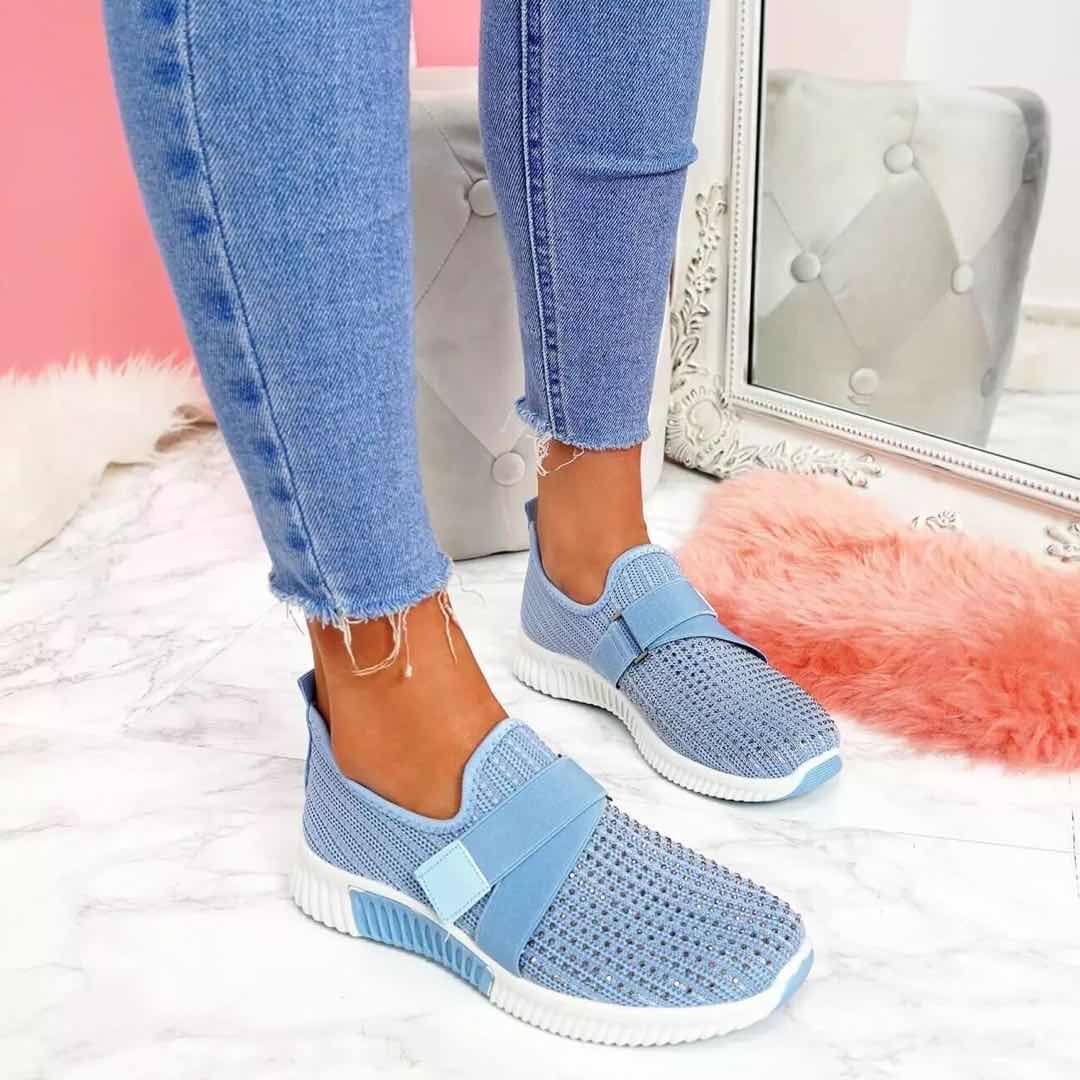 Women Sneakers 2020 New Bling Rhinestone Ladies Shoes Slip On Comfortable Sole Running Walking Shoes Female Flat Sports Shoes - TRIPLE AAA Fashion Collection