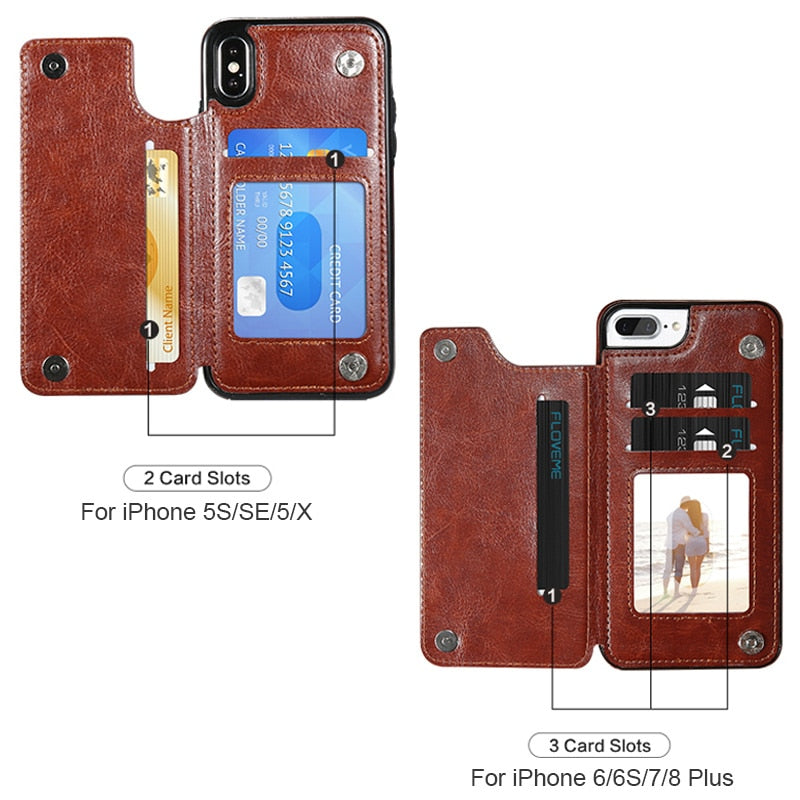 Retro PU Leather Case For iPhone Multi Card Holders Phone Cases