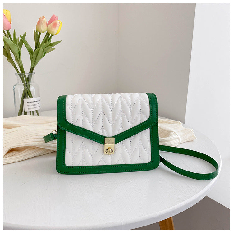 Spring New Style Contrast Color Stitching Retro Simple Small Square Bag Simple Western Style Lock Fashion Single Shoulder Messenger Bag