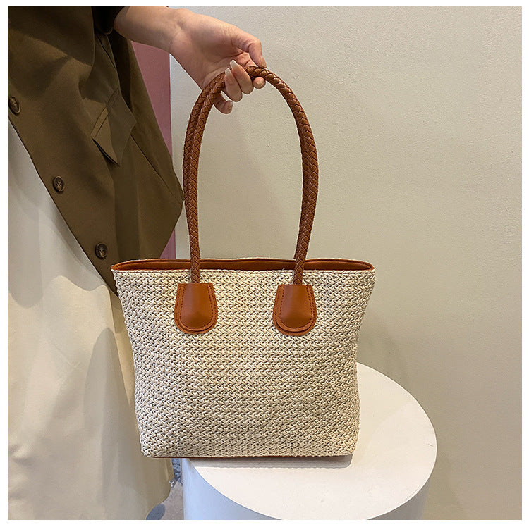 Summer Casual Large Capacity Bag Women's New Trendy Summer Fashion Woven Bag Commuting Shoulder Tote Large Bag