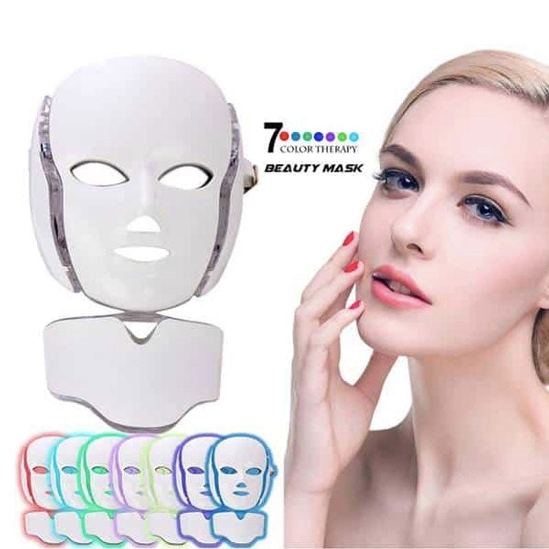 7 Color Photon LED Facial Neck Mask For Skin Rejuvenation, Acne, Pore, Anti-Aging Beauty Light Therapy Light For Home Use - TRIPLE AAA Fashion Collection