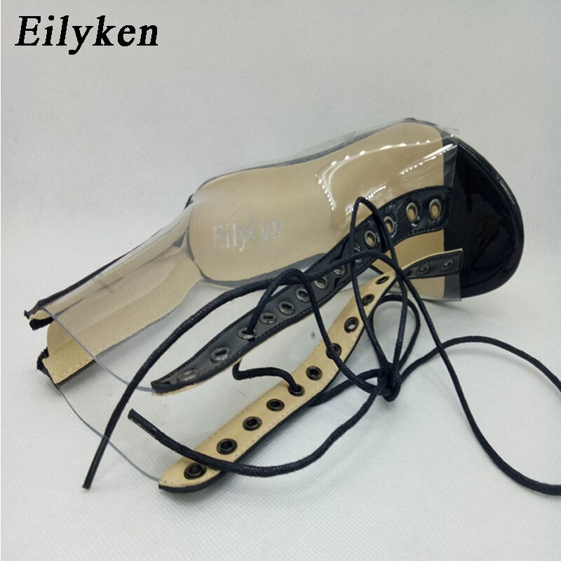 New Sexy PVC Transparent Gladiator Sandals Peep Toe Shoes Clear Chunky heels Sandals  Women Boots Sandals - TRIPLE AAA Fashion Collection