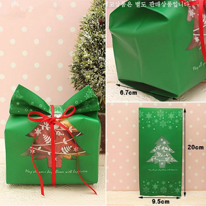 50pcs Red Green Merry Christmas Tree Snowflake Plastic Bag Candy Dessert Bags Wedding Christmas Party Kids Gift Bags Supplies - TRIPLE AAA Fashion Collection