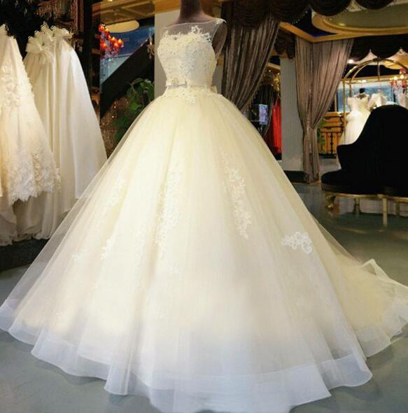 Lace Floor-Length Ball Gown Wedding dress Chapel Train Lace up Beading Bridal Gown - TRIPLE AAA Fashion Collection