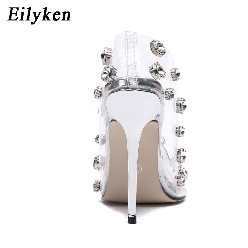 2021 Design Rivet Crystal Pumps Wedding Women Shoes High Heels PVC Transparent Sexy Night Club Femme Shoes - TRIPLE AAA Fashion Collection