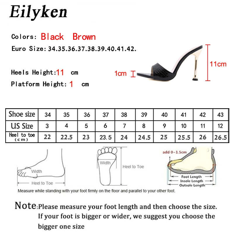 Eilyken Summer New Women Slippers Snake Print Mule High Heels Shoes Sandals Sexy Pointed Toe Metal Heel Slides Party Dress Shoes