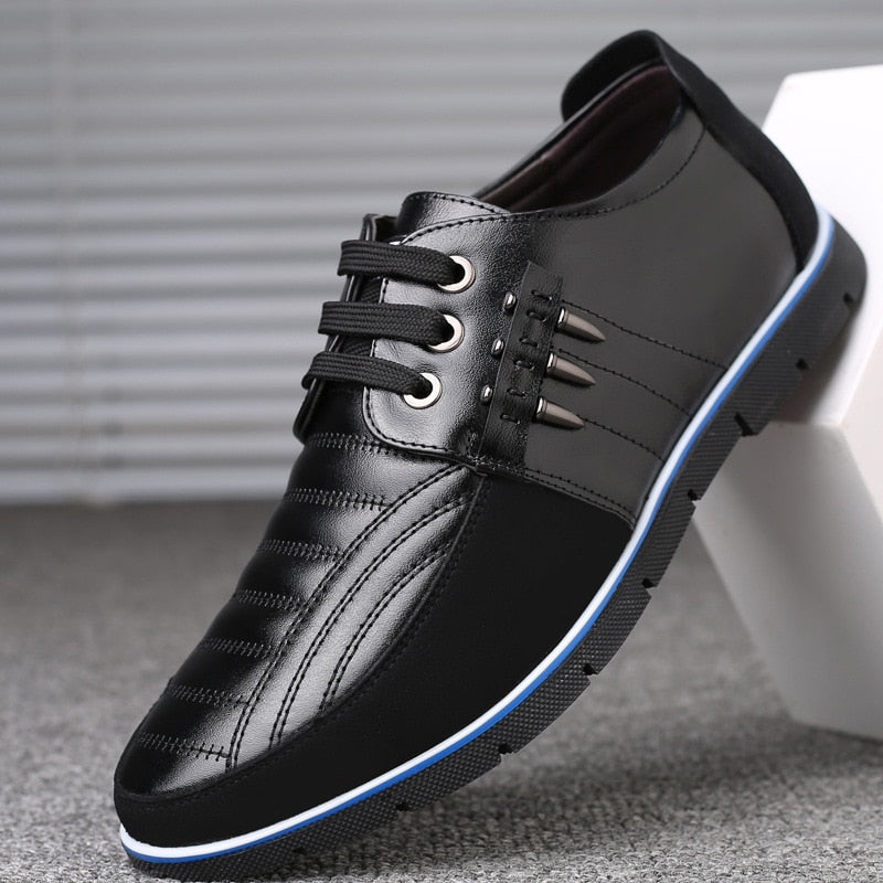 Men genuine leather shoes High Quality Elastic band Fashion design Solid Tenacity Comfortable Men's shoes big sizes - TRIPLE AAA Fashion Collection