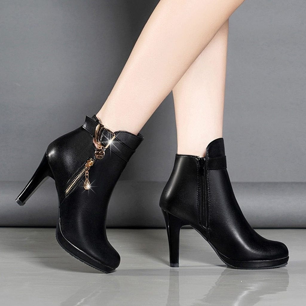 Boots Women Ankle Boots For Women Thin Heel Zipper Casual Female Shoes Leather Boots Botas Mujer - TRIPLE AAA Fashion Collection