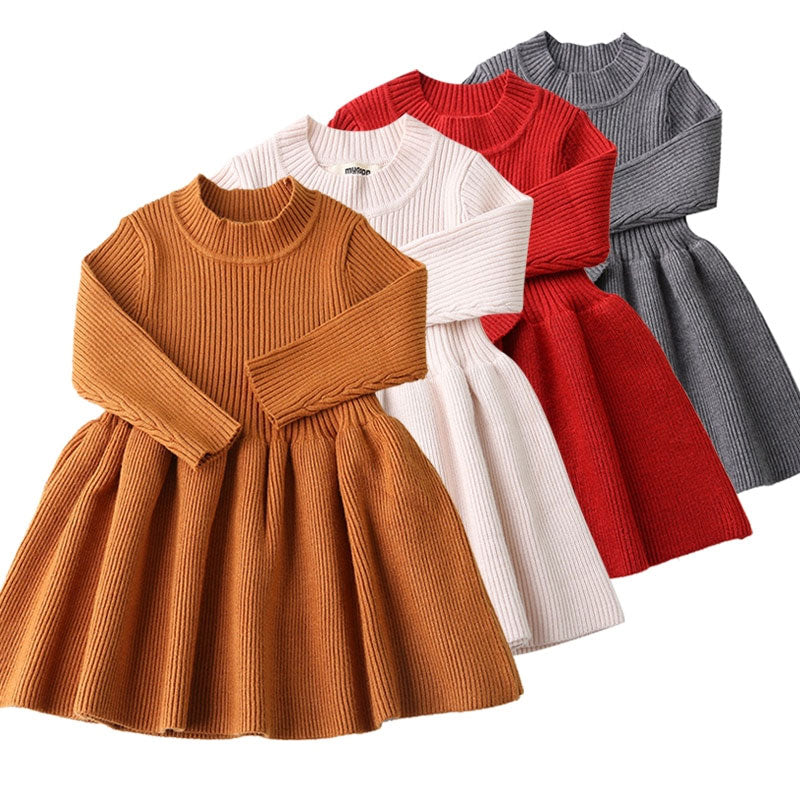 Baby Dresses For Girls Autumn Winter Long Sleeved Knit princess dress Lotus Leaf Collar Pocket Doll Dress Girls Baby Clothing - TRIPLE AAA Fashion Collection