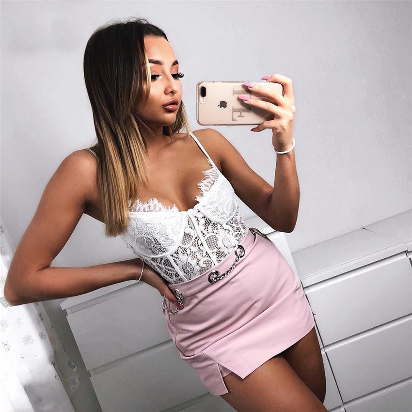 Summer Lace Bodysuit Women Hollow Out Bodycon Sexy Bodysuit Jumpsuit Overalls Streetwear - TRIPLE AAA Fashion Collection